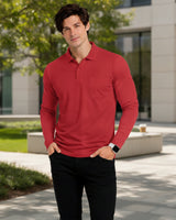 Men's Solid Red Matty Full sleeve Polo Regular T-Shirt