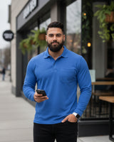 Men's Solid Royal Blue Matty Full Sleeve Polo Regular T-Shirt