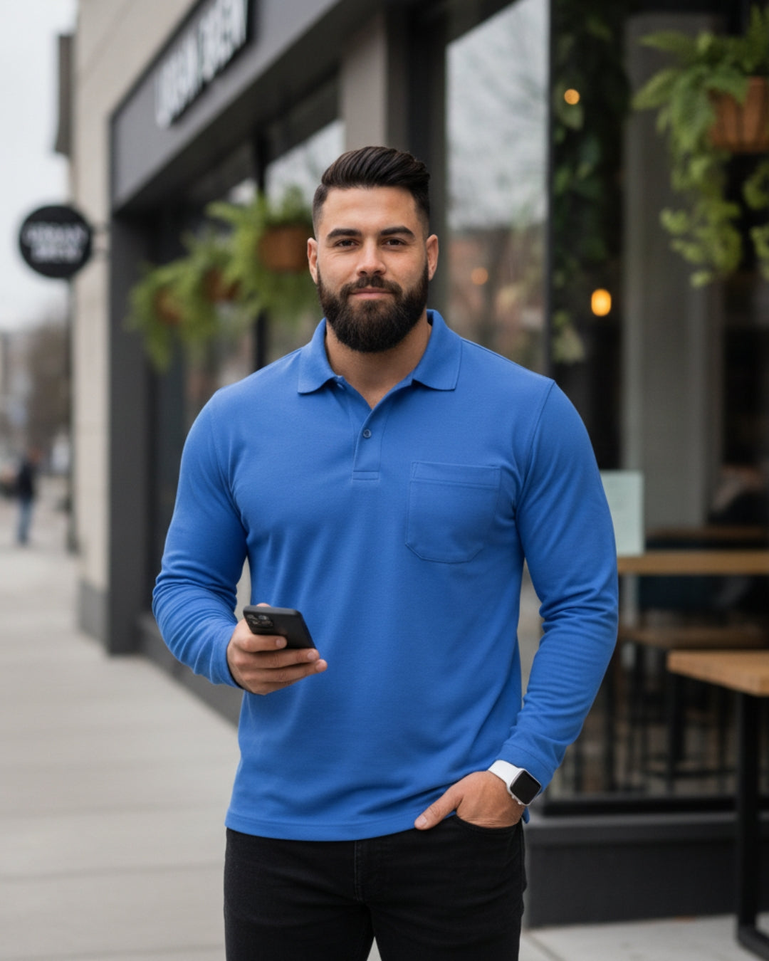 Men's Solid Royal Blue Matty Full Sleeve Polo Regular T-Shirt