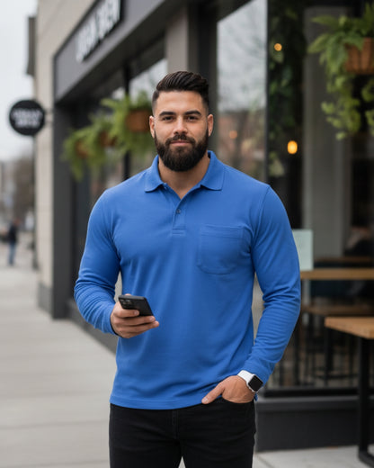 Men's Solid Royal Blue Matty Full Sleeve Polo Regular T-Shirt