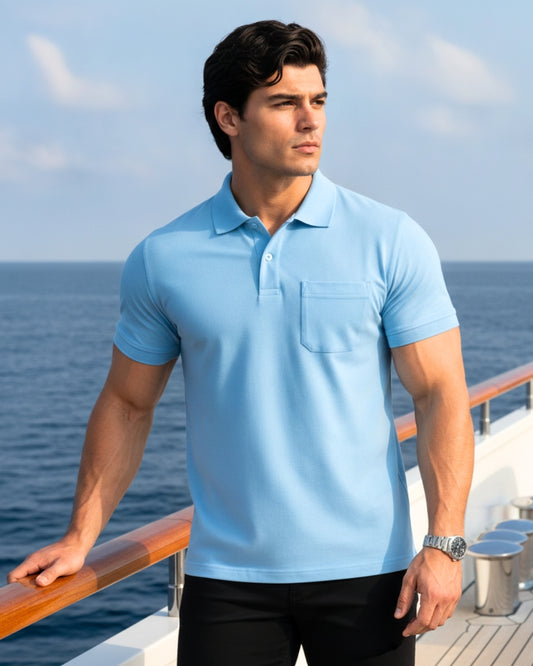 Men's Solid Sky Blue Matty Half Sleeve Polo Regular T-Shirt