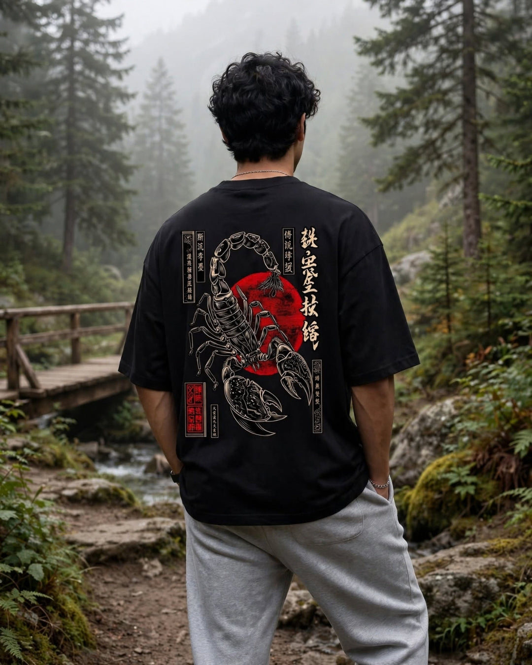 Sman's Solid Black Cotton Crew Neck Oversized Printed T-Shirt For Men