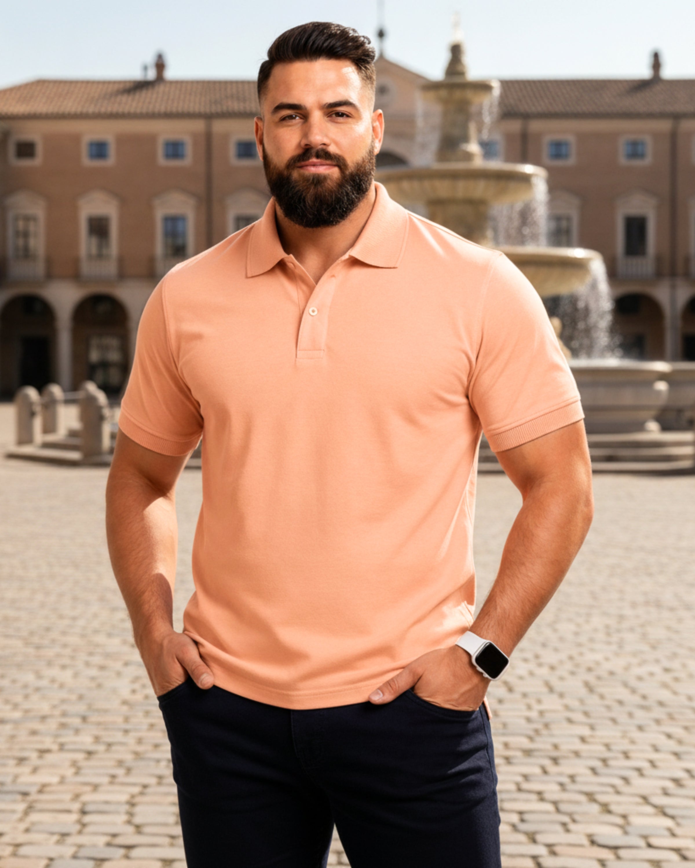 Men's Solid Peach Matty Half Sleeve Polo Regular T-Shirt