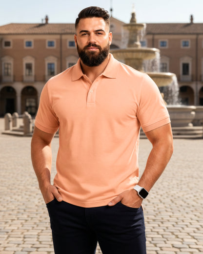 Men's Solid Peach Matty Half Sleeve Polo Regular T-Shirt
