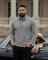 Men's Solid Grey Matty Full Sleeve Polo Regular T-Shirt