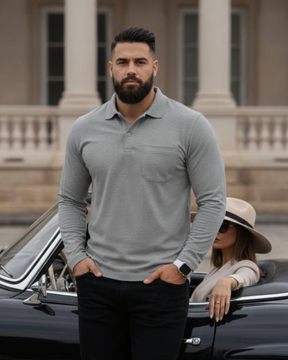 Men's Solid Grey Matty Full Sleeve Polo Regular T-Shirt