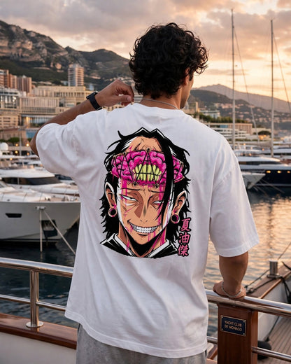 Sman's Solid White Cotton Crew Neck Oversized Printed T-Shirt For Men