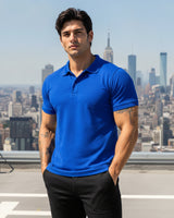 Men's Solid Royal Blue Matty Half Sleeve Polo Regular T-Shirt