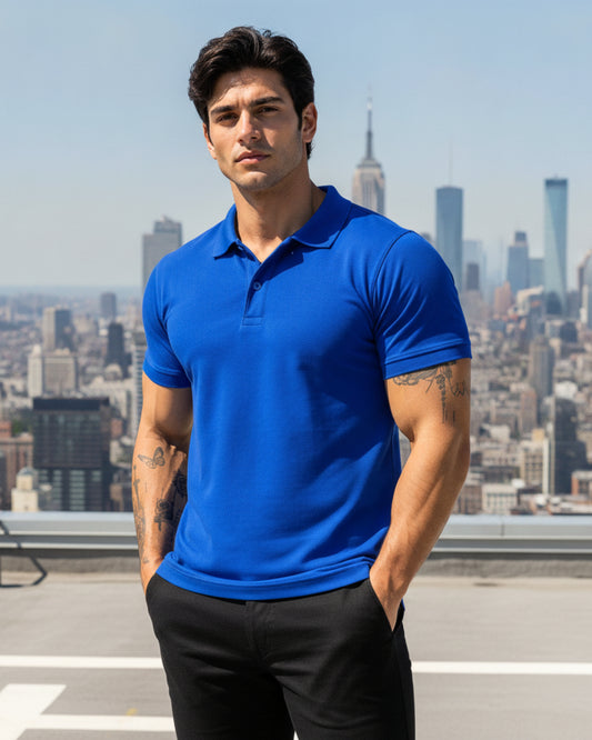 Men's Solid Royal Blue Matty Half Sleeve Polo Regular T-Shirt