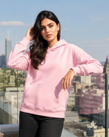 Women's Solid Pink Cotton Full Sleeve Oversized Hoodie