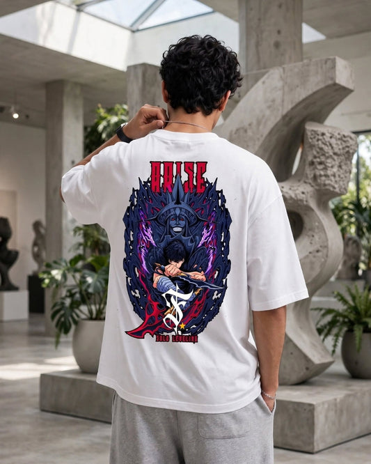 Sman's Solid White Cotton Crew Neck Oversized Printed T-Shirt For Men