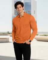 Men's Solid Orange Matty Full sleeve Polo Regular T-Shirt