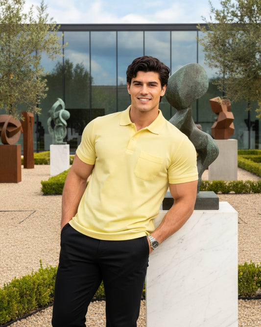 Men's Solid Lemon Matty Half Sleeve Polo Regular T-Shirt