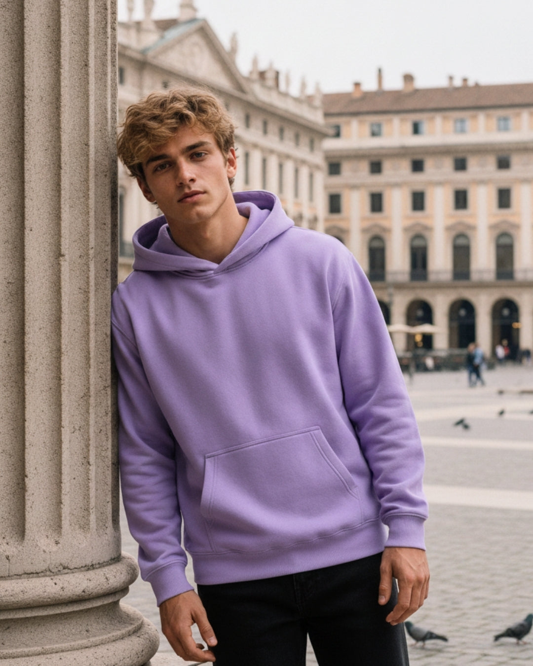 Men's Solid Lavender Cotton Full Sleeve Oversized Hoodie