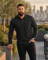 Men's Solid Black Matty Full sleeve Polo Regular T-Shirt
