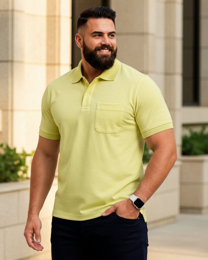 Men Plus size Polo Collar Pockets Lemon T-shirt