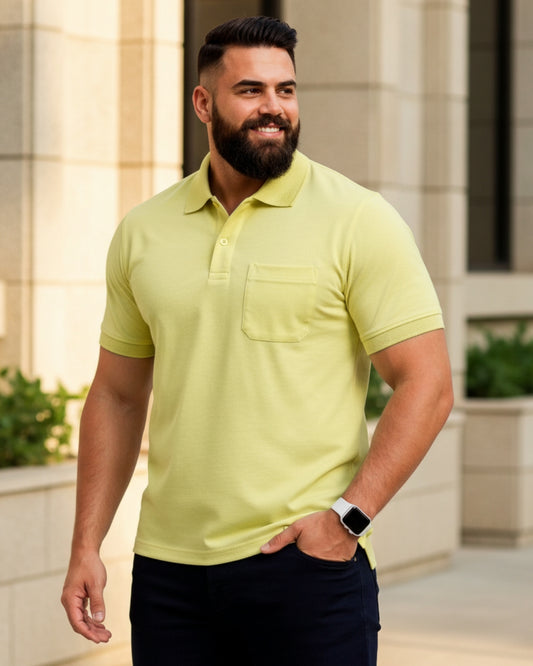 Men Plus size Polo Collar Pockets Lemon T-shirt