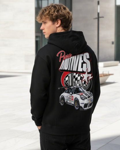 Sman's Solid Black Cotton Crew Neck Oversized Printed Hoodie For Men