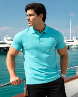 Men's Solid Aqua Matty Half Sleeve Polo Regular T-Shirt