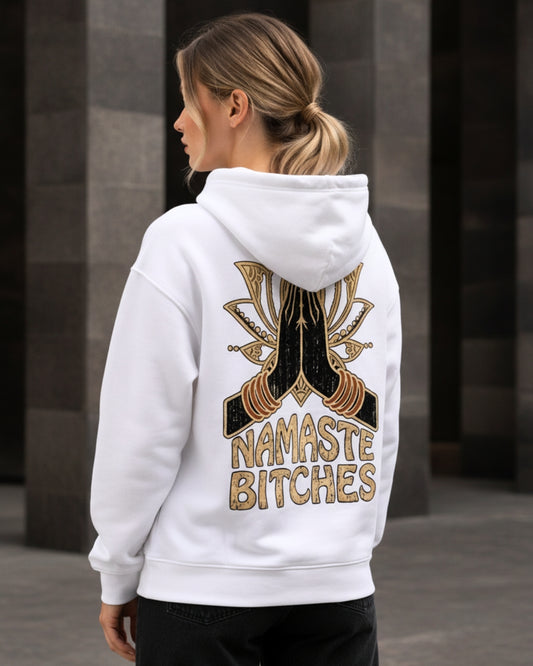 Sman's Solid White Cotton Crew Neck Oversized Printed Hoodie For Women