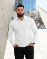 Men's Solid White Matty Full Sleeve Polo Regular T-Shirt