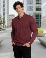 Men's Solid Maroon Matty Full sleeve Polo Regular T-Shirt