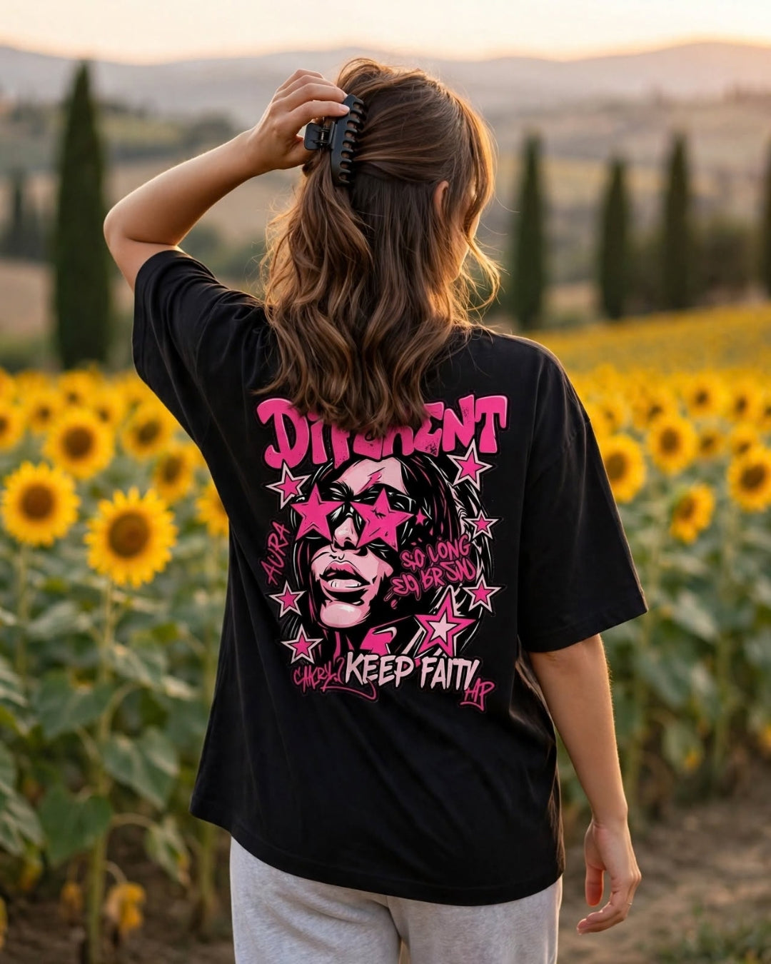 Sman's Solid Black Cotton Crew Neck Oversized Printed T-Shirt For Women