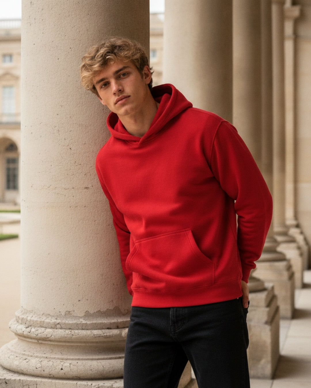 Men's Solid Red Cotton Full Sleeve Oversized Hoodie