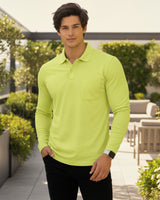 Men's Solid Lemon Matty Full sleeve Polo Regular T-Shirt