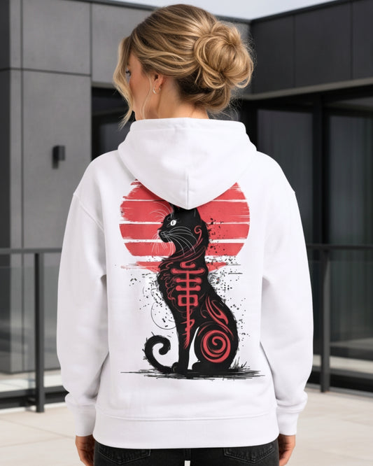 Sman's Solid White Cotton Crew Neck Oversized Printed Hoodie For Women