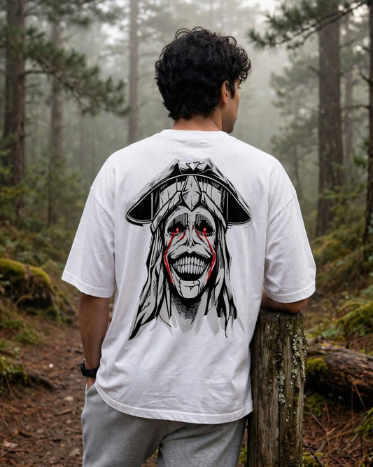 Sman's Solid White Cotton Crew Neck Oversized Printed T-Shirt For Men