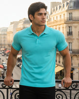 Men's Solid Aqua Matty Half Sleeve Polo Regular T-Shirt