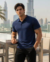 Men's Solid Navy Blue Matty Half Sleeve Polo Regular T-Shirt