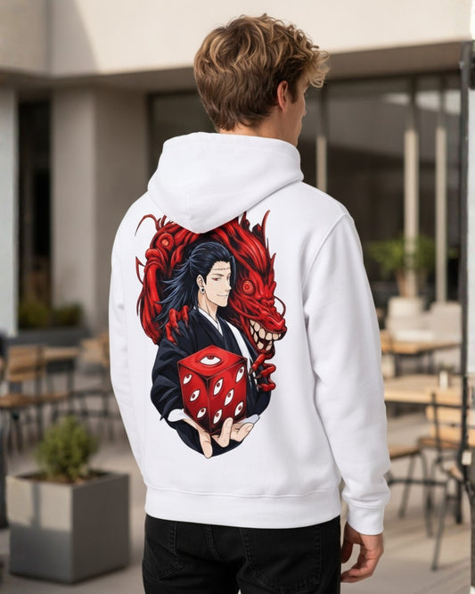 Sman's Solid White Cotton Crew Neck Oversized Printed Hoodie For Men