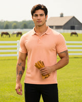 Men's Solid Peach Matty Half Sleeve Polo Regular T-Shirt