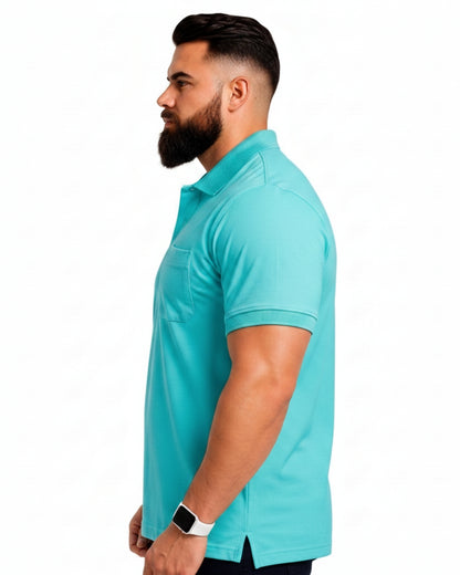 Men's Solid Aqua Matty Half Sleeve Polo Regular T-Shirt
