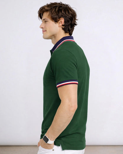 SMAN Men Solid Polo Neck Cotton Blend Green, Navy Blue T-Shirt
