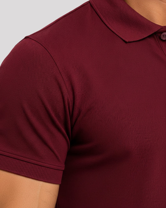 Men's Solid Maroon Matty Half Sleeve Polo Regular T-Shirt