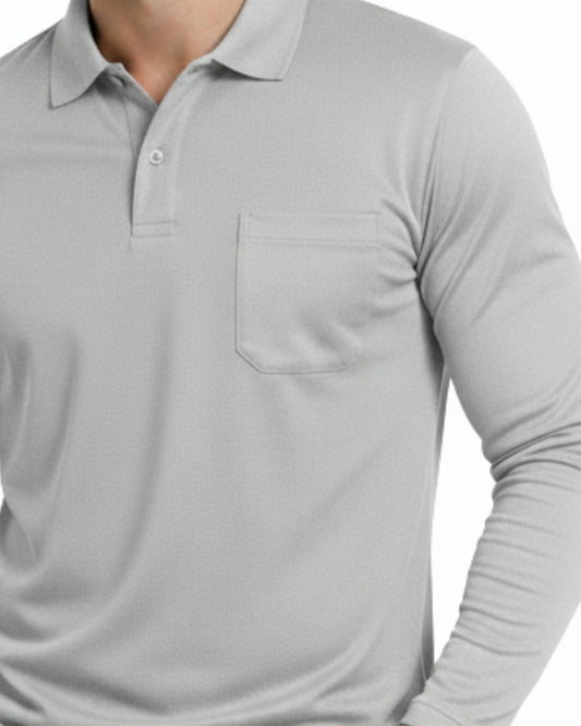 Men's Solid Grey Matty Full sleeve Polo Regular T-Shirt