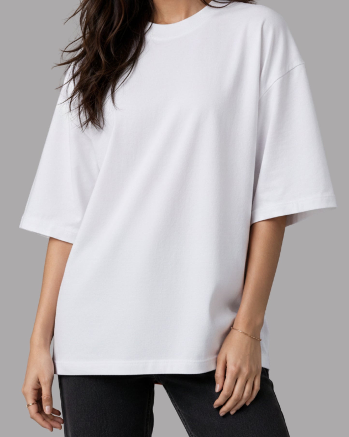 Women Solid White Cotton  Half Sleeve Crew Neck Oversized T-Shirt