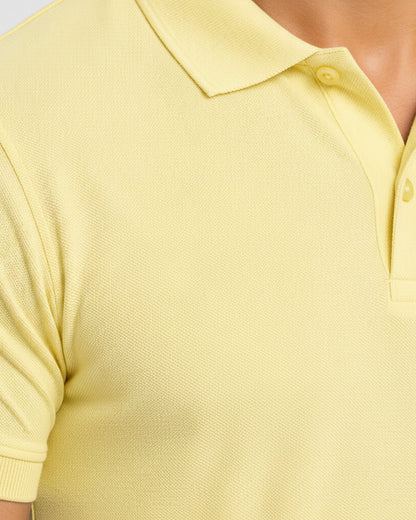 Men's Solid Lemon Matty Half Sleeve Polo Regular T-Shirt