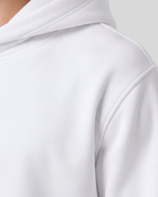 Sman's Solid White Cotton Crew Neck Oversized Printed Hoodie For Men