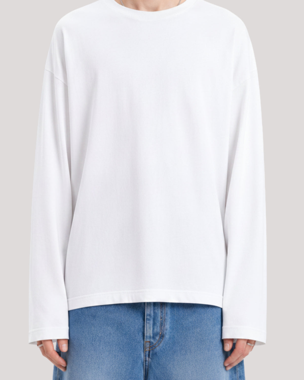 Men's Solid White Oversized Long Sleeve Crew Neck Regular T-Shirt