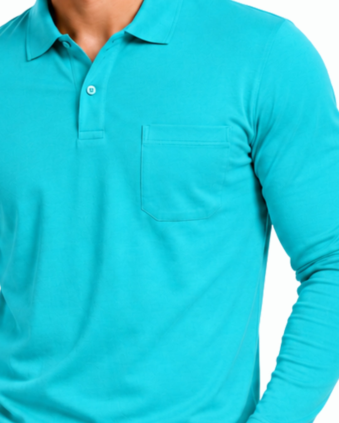 Men's Solid Aqua Matty Full sleeve Polo Regular T-Shirt