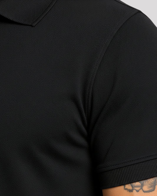 Men's Solid Black Matty Half Sleeve Polo Regular T-Shirt
