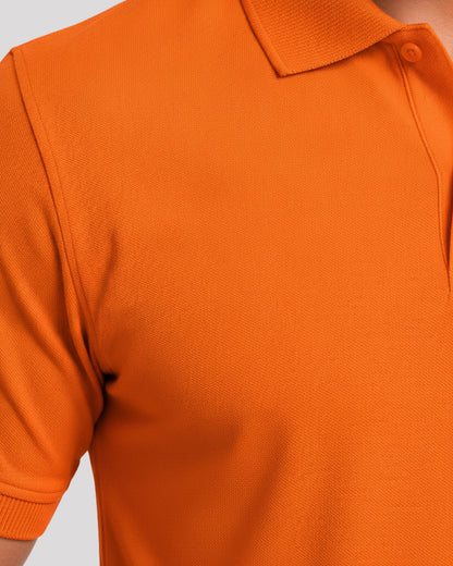 Men's Solid Orange Matty Half Sleeve Polo Regular T-Shirt