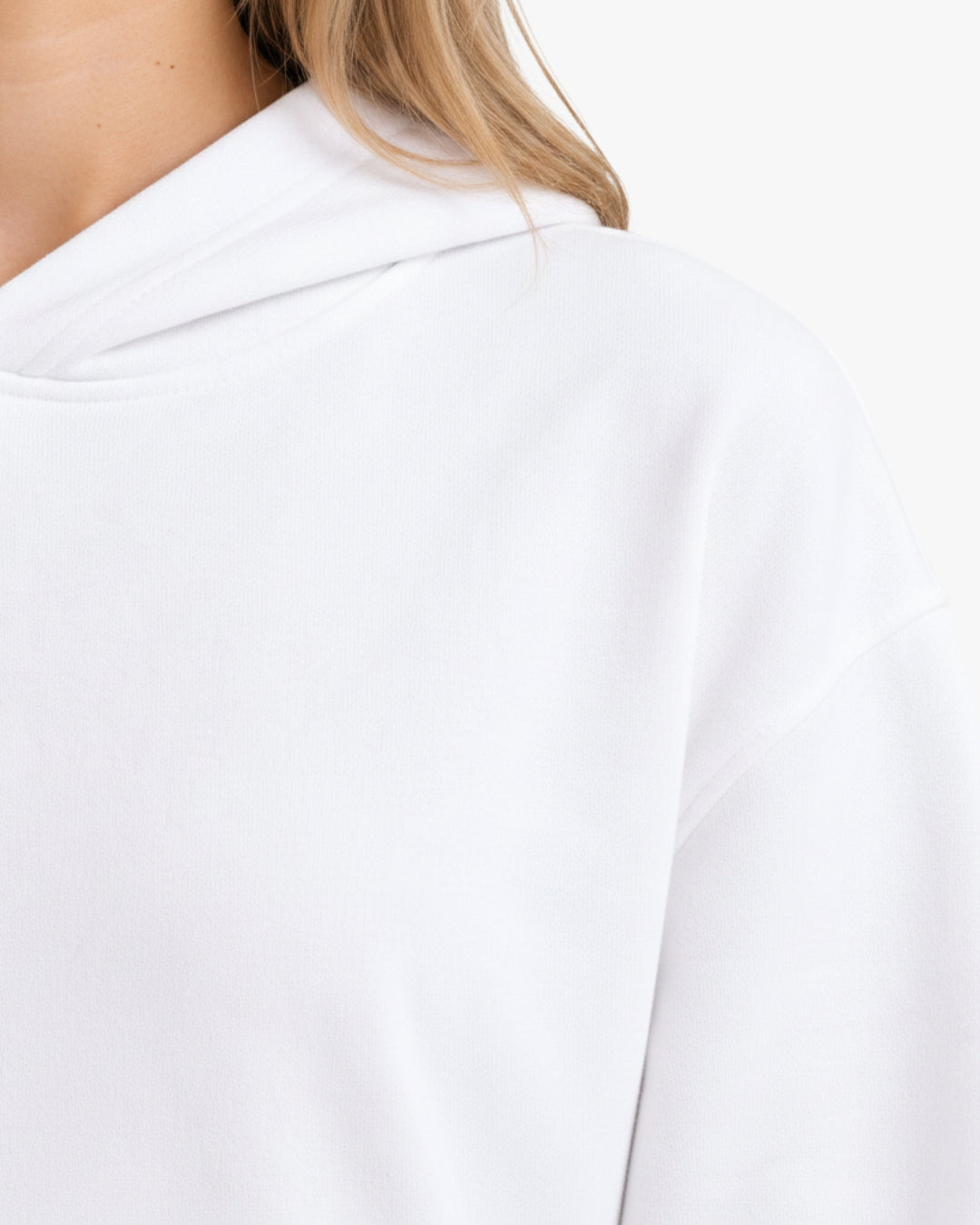 Sman's Solid White Cotton Crew Neck Oversized Printed Hoodie For Women