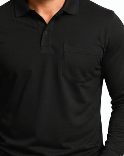 Men's Solid Black Matty Full sleeve Polo Regular T-Shirt