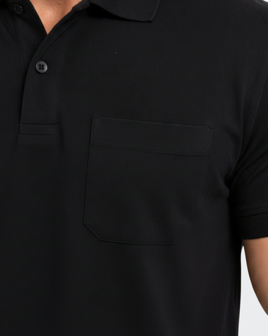 Men's Solid Black Matty Half Sleeve Polo Regular T-Shirt