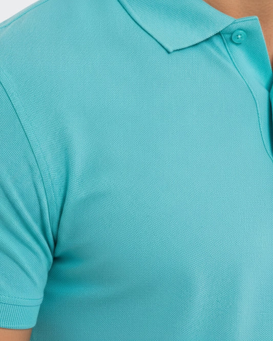 Men's Solid Aqua Matty Half Sleeve Polo Regular T-Shirt